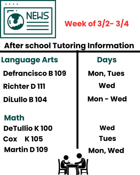 After School tutoring information 3/2- 3/4